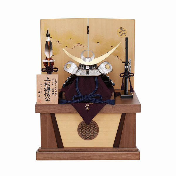 辰広作 正絹 紺・白糸縅 本小札 兜 木目 収納飾り