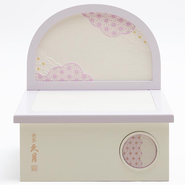 久月　 五月人形　久月 上杉謙信 兜 収納飾り 藤花 正絹薄紫段縅 アーチ衝立藤収納箱　詳細画像