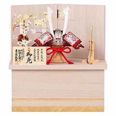 五月人形: 加藤義駿作 正絹浅葱絲縅 和紙小札 兜飾り 収納飾り 【513S63552】