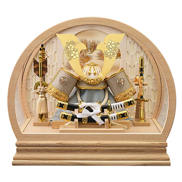 北斗 桜柄入り 大鍬型 兜飾り 白木 木目 丸型 カブセ式 アクリルケース