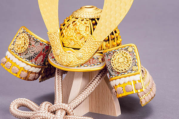 平安豊久　 五月人形　雄山作 収納 大地 薄茶糸縅 寄木細工収納箱 屏風 兜 収納飾り　詳細画像