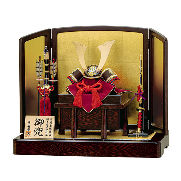 平安豊久作 陸 正絹糸縅 木目模様櫃 飾り台 屏風 兜飾り