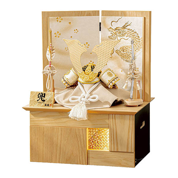 翠鳳作 収納 永遠之兜 収納飾り 白木 木目 寄木細工 LED照明付き収納箱