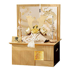 五月人形: 翠鳳作 収納 永遠之兜 収納飾り 白木 木目 寄木細工 LED照明付き収納箱