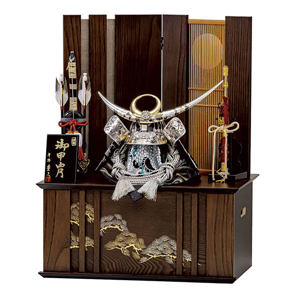 平安豊久作 収納 永翔 上杉謙信 唐草彫金 兜 収納飾り