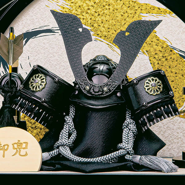 平安豊久　 五月人形　元太 黒塗り 円形 丸型 兜 アクリルケース飾り　詳細画像