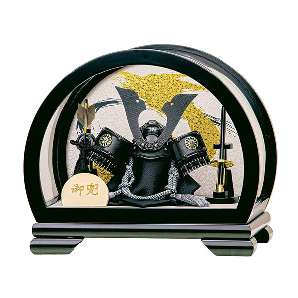 元太 黒塗り 円形 丸型 兜 アクリルケース飾り