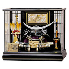 五月人形: 平安豊久作 伊達 パノラマガラスケース飾り