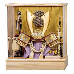 五月人形: 平安豊久作 律 白木 木目 アクリルケース飾り