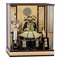 五月人形: 平安豊久作 弘樹 木目 パノラマガラスケース飾り