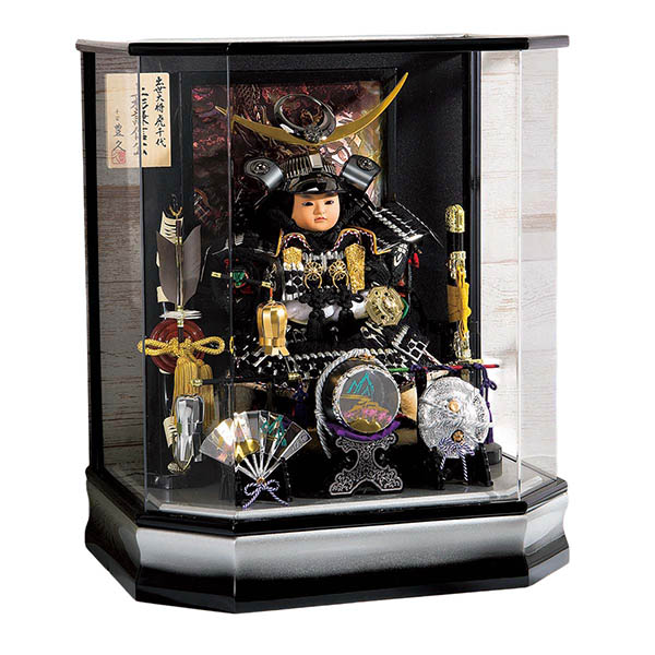 平安豊久作 上杉謙信 銀ボカシ 六角アクリルケース飾り