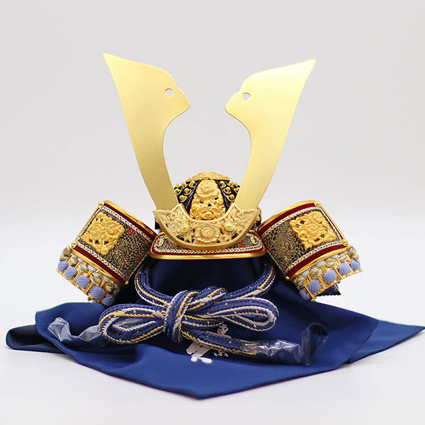 久月　 五月人形　久月 兜 収納飾り 正絹 青裾濃縅 白木 木目　詳細画像