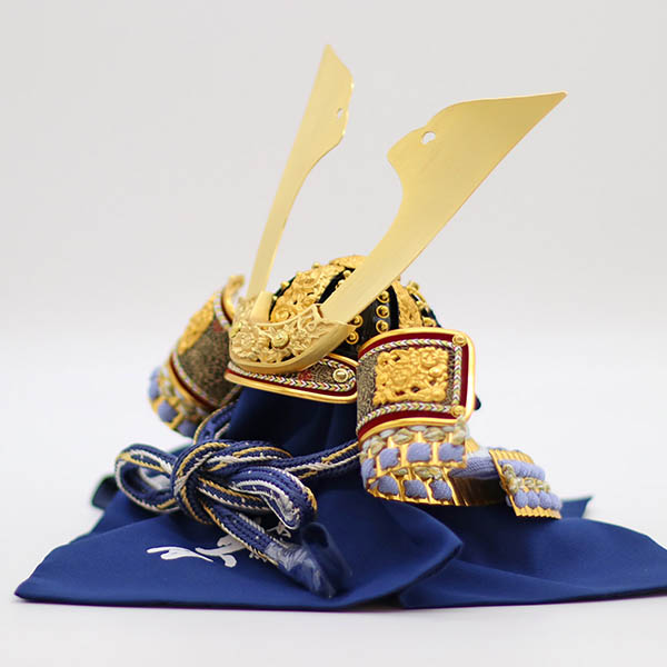 久月　 五月人形　久月 兜 収納飾り 正絹 青裾濃縅 白木 木目　詳細画像