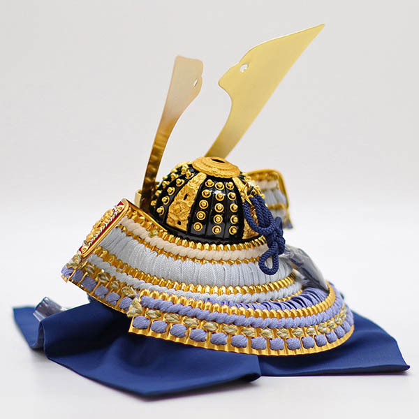 久月　 五月人形　久月 兜 収納飾り 正絹 青裾濃縅 白木 木目　詳細画像