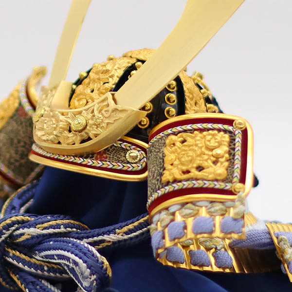 久月　 五月人形　久月 兜 収納飾り 正絹 青裾濃縅 白木 木目　詳細画像