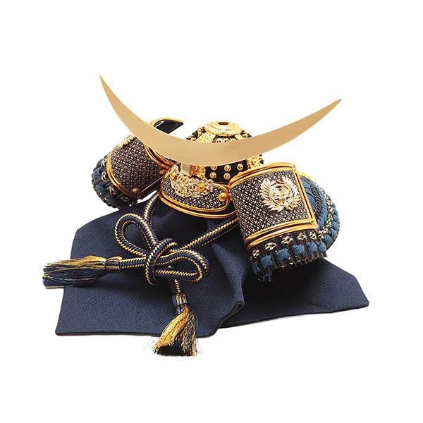 久月　 五月人形　久月 兜 収納飾り 正絹 紺糸段縅 瓢箪二曲屏風 収納箱　詳細画像