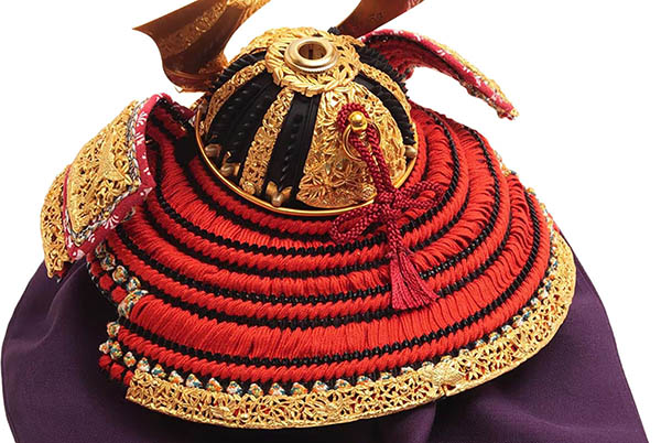 久月　 五月人形　中村宗光作 竹雀之兜 平飾り 正絹 赤糸縅 久月監製　詳細画像