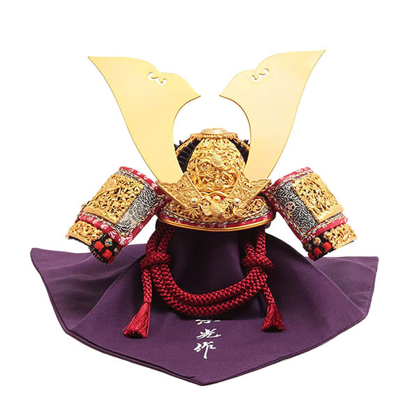 久月　 五月人形　中村宗光作 竹雀之兜 平飾り 正絹 赤糸縅 久月監製　詳細画像