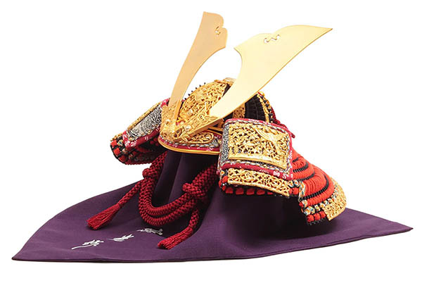 久月　 五月人形　中村宗光作 竹雀之兜 平飾り 正絹 赤糸縅 久月監製　詳細画像