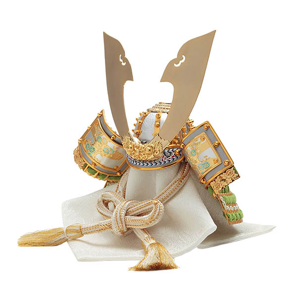 久月　 五月人形　上原玉鳳作 兜 平飾り 正絹 萌黄段縅 久月監製 白木 木目　詳細画像