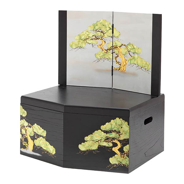 久月　 五月人形　大越広孝作 兜 収納飾り 緋糸沢瀉縅 久月監製 緑松蒔絵二曲屏風 収納箱　詳細画像