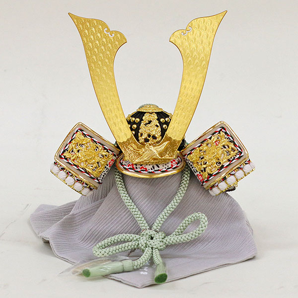 久月　 五月人形　平安武久作 本金箔押 兜 収納飾り 正絹 白緑匂縅 久月監製 鶴に桜二曲屏風 タモ収納箱　詳細画像