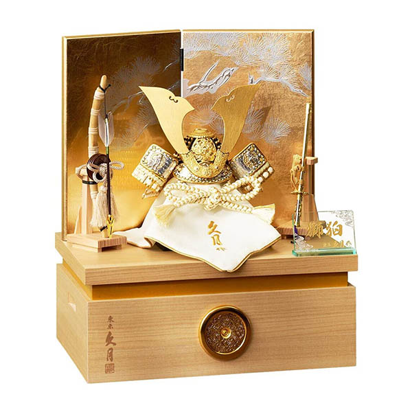 久月　 五月人形　久月作 獅狛之兜 収納飾り 正絹 萌黄匂縅 銀松二曲 甲冑師 鈴木利光　詳細画像