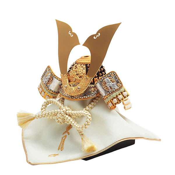 久月　 五月人形　久月作 獅狛之兜 収納飾り 正絹 萌黄匂縅 銀松二曲 甲冑師 鈴木利光　詳細画像