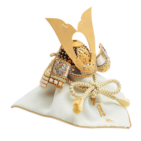 久月　 五月人形　久月作 獅狛之兜 収納飾り 正絹 萌黄匂縅 銀松二曲 甲冑師 鈴木利光　詳細画像