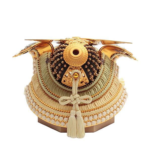 久月　 五月人形　久月作 獅狛之兜 収納飾り 正絹 萌黄匂縅 銀松二曲 甲冑師 鈴木利光　詳細画像