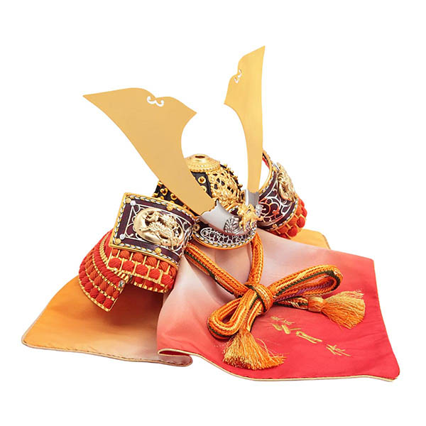 久月　 五月人形　久月作 麒麟児之兜 平飾り 正絹曙縅 麒麟児鯉飾り付き  甲冑師 鈴木利光　詳細画像