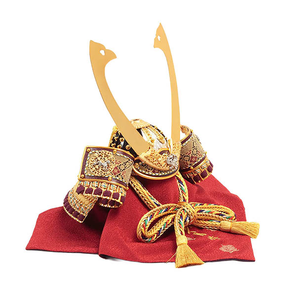 久月　 五月人形　久月作 四神之兜 高床台飾り 正絹 緋糸沢瀉縅 駿河古典蒔絵 甲冑師 鈴木利光　詳細画像