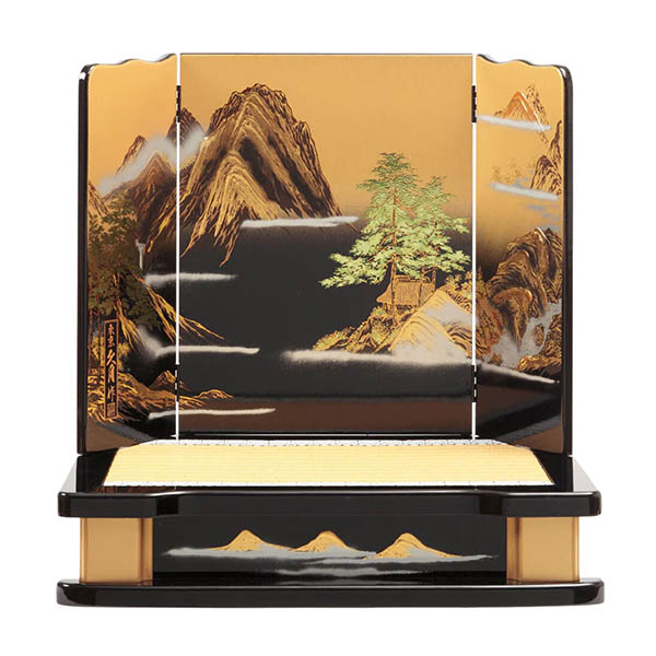 久月　 五月人形　久月作 四神之兜 高床台飾り 正絹 緋糸沢瀉縅 駿河古典蒔絵 甲冑師 鈴木利光　詳細画像