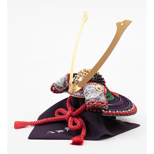 久月　 五月人形　加藤峻厳作 兜 紫肩萌黄縅 貼り合わせ小札 久月監製 木目 鏡面バック アクリルケース　詳細画像