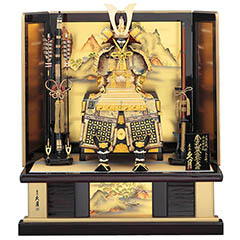 五月人形: 久月 大鎧 高床台飾り 正絹 緋縅 山水桐枠屏風 【D-84】