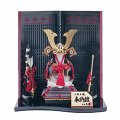 五月人形: 久月 奉納鎧 平飾り 正絹 黒糸縅