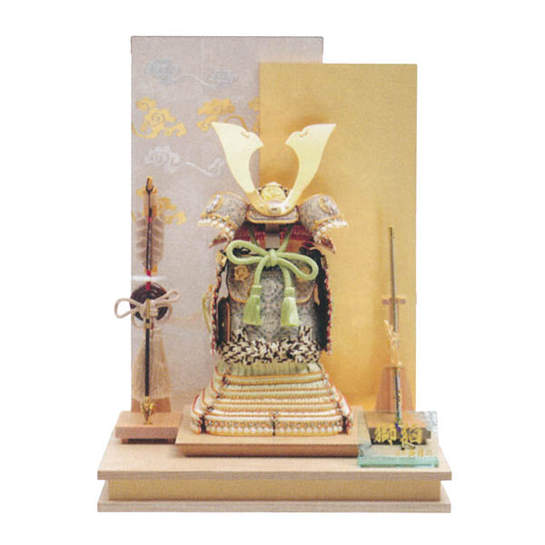 久月作 獅狛之奉納鎧 平飾り 正絹 萌黄匂縅 波瑞雲衝立屏風 甲冑師 鈴木利光 【D-11】