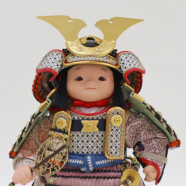 久月　 五月人形　幸一光作 鎧着大将飾り 正絹 紫匂縅 久月監製 二曲短冊和桜屏風　詳細画像