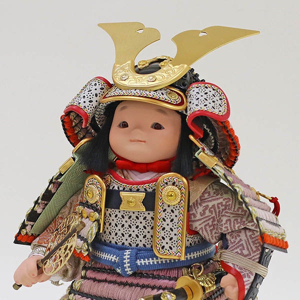 久月　 五月人形　幸一光作 鎧着大将飾り 正絹 紫匂縅 久月監製 二曲短冊和桜屏風　詳細画像