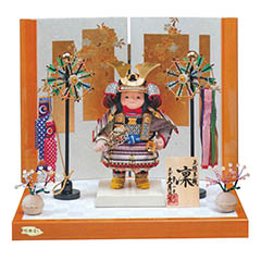 五月人形: 幸一光作 鎧着大将飾り 正絹 紫匂縅 久月監製 二曲短冊和桜屏風 【D-106】