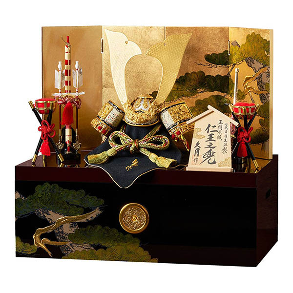 久月　 五月人形　久月作 仁王之兜 収納飾り 正絹 萌黄裾濃縅  甲冑師 鈴木利光 久月当主監製　詳細画像