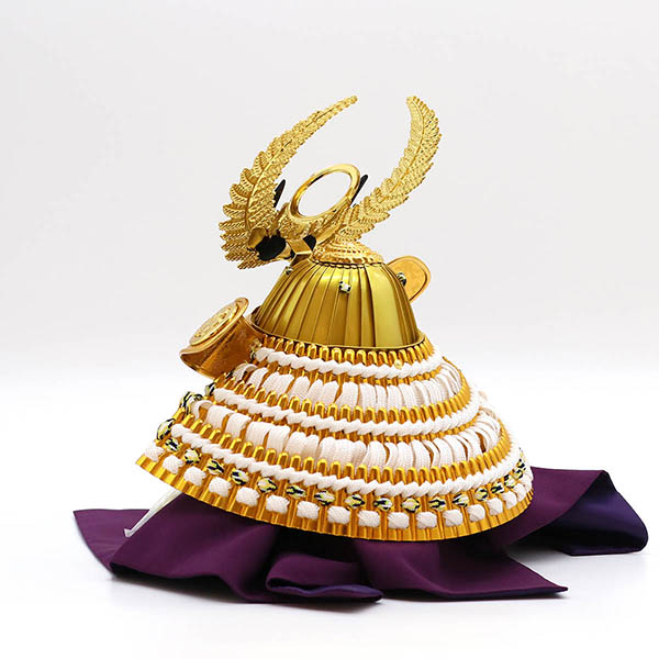 久月　 五月人形　久月 戦国武将 兜 収納飾り 正絹 白糸縅 徳川家康公 駿河古典蒔絵 白木 木目　詳細画像