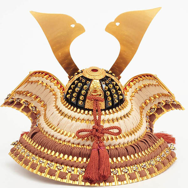 久月　 五月人形　銘木 栃 兜 二引 収納飾り 正絹 茶糸裾後縅 白木 木目　詳細画像