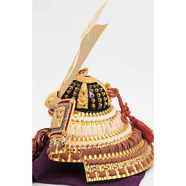 久月　 五月人形　銘木 栃 兜 二引 収納飾り 正絹 茶糸裾後縅 白木 木目　詳細画像