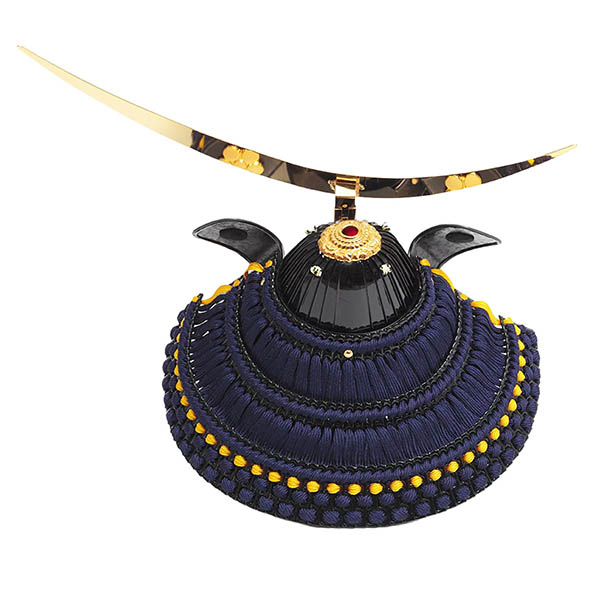 久月　 五月人形　大越広孝作 銘木 紫檀 二引き 収納飾り 紺糸縅 兜 久月監製　詳細画像