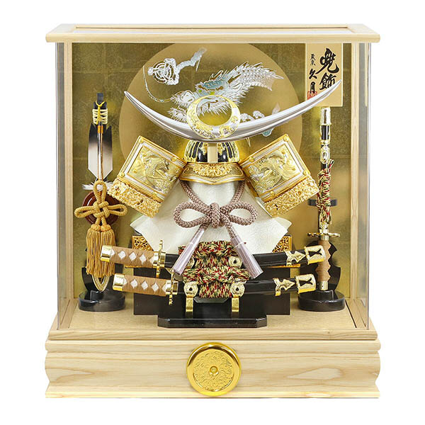 久月 兜 タモ 木目 アクリルケース 取付ケース入り 【D-98】