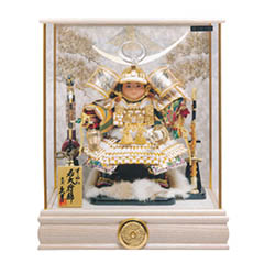 五月人形: 久月 若大将飾り ガラスケース 取付ケース入り 【D-104】