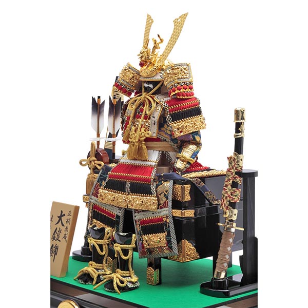 久月　 五月人形　久月 鎧 正絹 色々縅 六角 前面アクリルケース 取付ケース入り　詳細画像