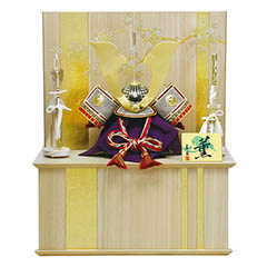 五月人形: 大鍬形 白木 木目 兜 収納飾り