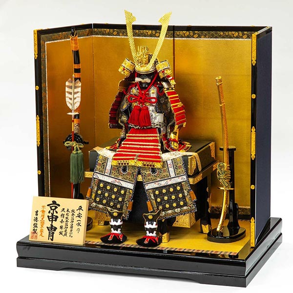吉徳　 五月人形　平安一水作 正絹赤絲縅 純金箔押鎧 鎧飾り　詳細画像